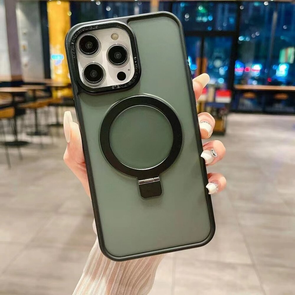 iPhone 15 Pro Max MagSafe Ring Stand Case With Screen Protector, Green